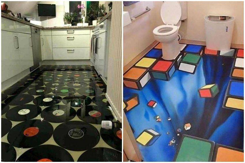 kolase potret desain nyentrik lantai rumah (reddit.com/user/21dimitri | reddit.com/user/Rodolfo20)