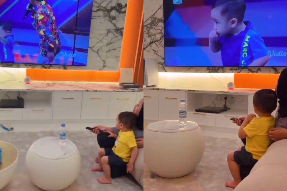 7 Momen Rayyanza Nonton Dirinya Sendiri di TV, Serius Banget!