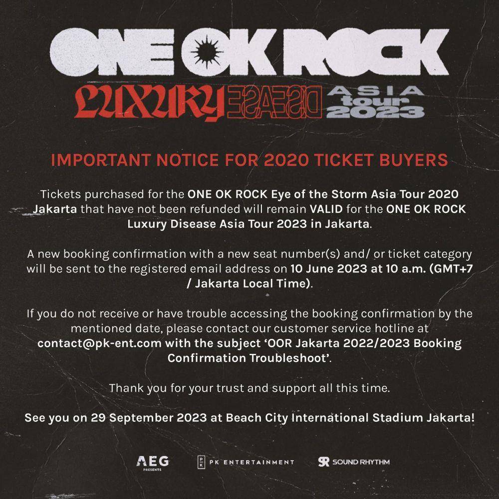 harga tiket konser ONE OK ROCK di Jakarta (instagram.com/pkentertainment.id)