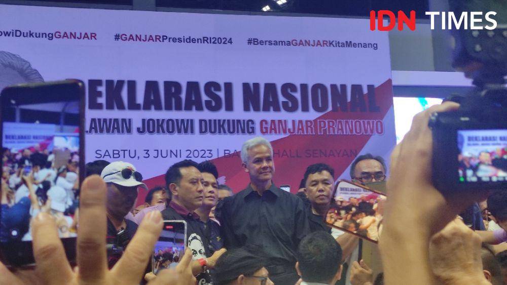 Ganjar Pranowo di acara Deklarasi Nasional Relawan Jokowi Dukung Ganjar Pranowo di Basket Hall Senayan, Jakarta Pusat, Sabtu (3/6/2023) malam (IDN Times/Yosafat Diva Bayu Wisesa)