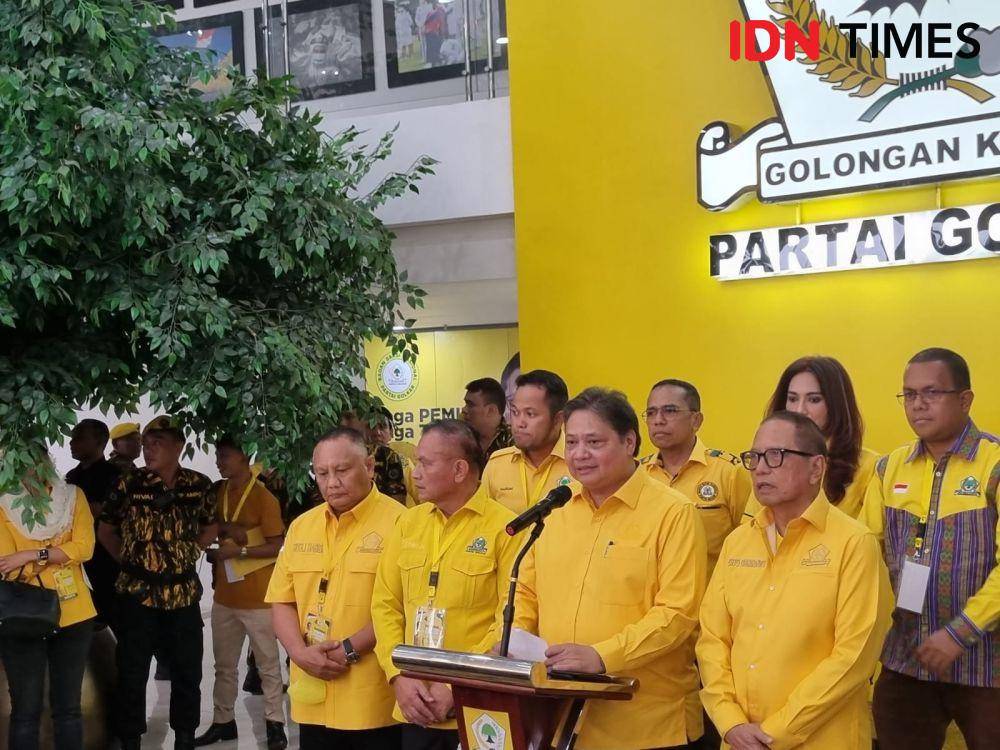 Ketua Umum DPP Golkar, Airlangga Hartarto di Rakernas Golkar Tahun 2023 (IDN Times/Ilman Nafi'an)