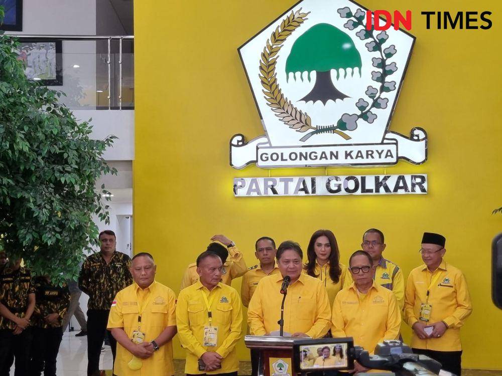 Ketua Umum DPP Golkar, Airlangga Hartarto di Rakernas Golkar Tahun 2023 (IDN Times/Ilman Nafi'an)