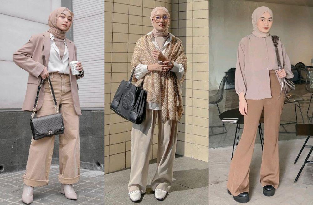 10 Referensi Setelan Kerja Warna Cokelat Nude, Elegan buat Hijabers!