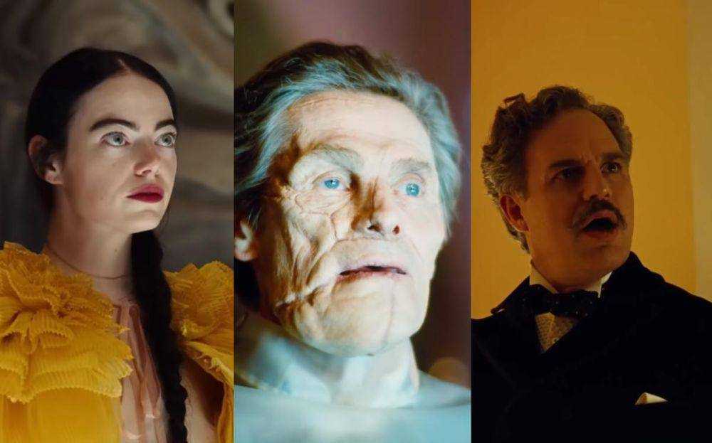 Emma Stone, Willem Dafoe, dan Mark Ruffalo di film Poor Things (Dok. Searchlights Pictures)