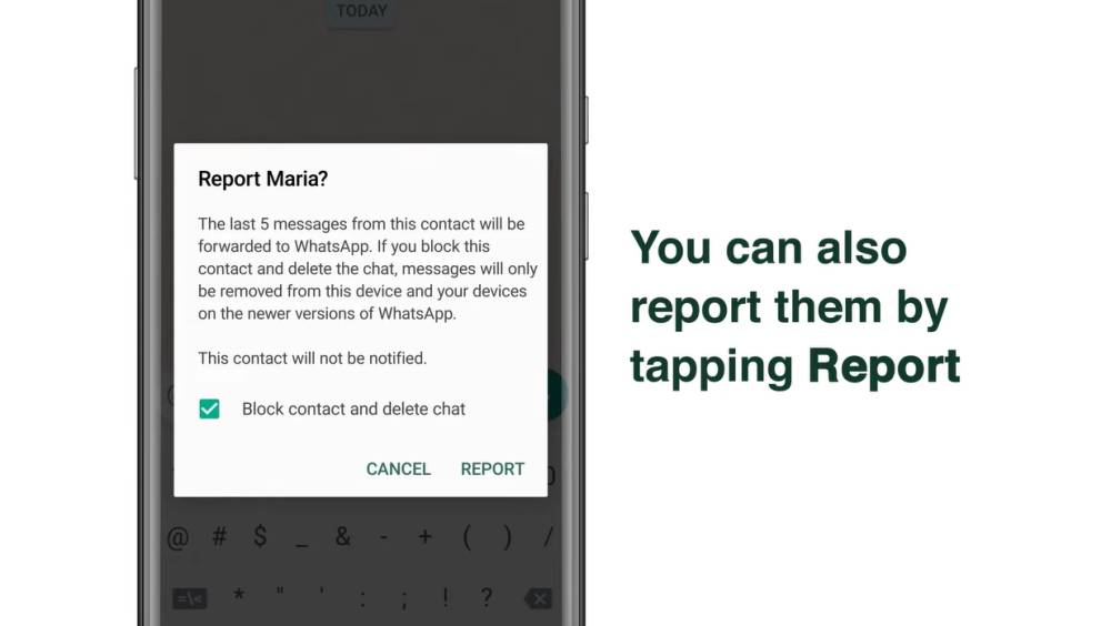 ilustrasi fitur Report di WhatsApp (faq.whatsapp.com)
