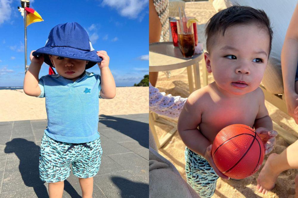 7 Potret Gemas Baby Issa di Pantai Bali, Main Skuter hingga Berenang!