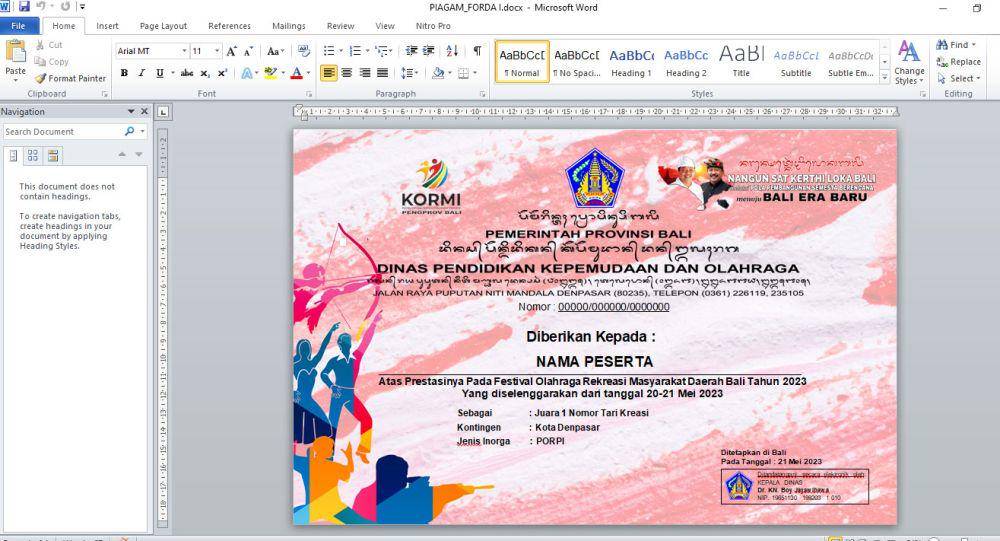 Aplikasi MS Word untuk membuat sertifikat. (dok. pribadi/Ari Budiadnyana)