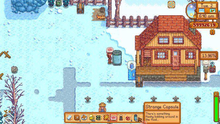 tangkapan layar yang menunjukkan strange capsule dalam game Stardew Valley (holdtoreset.com)