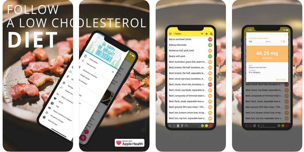 ilustrasi aplikasi Cholesterol Table: diet aid (apps.apple.com)