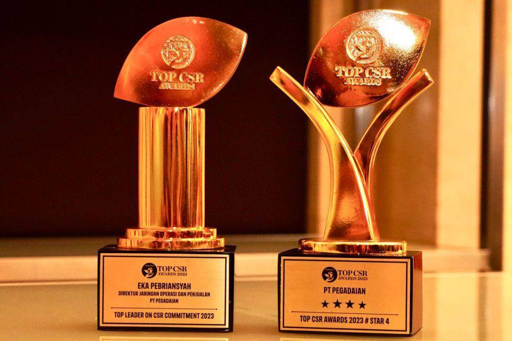 PT Pegadaian berhasil meraih penghargaan TOP CSR Awards 2023 yang digelar majalah Top Business di Jakarta, Rabu (7/6/2023). (Dok. Pegadaian)