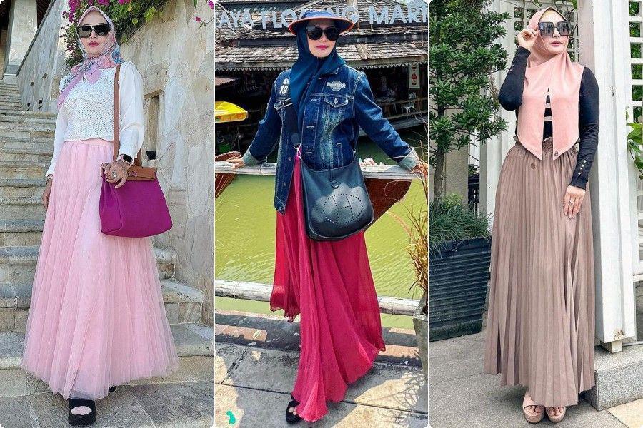9 Ide Outfit Hijab dan Kacamata Hitam ala Eddies Adellia, Feminin