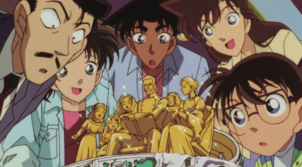 Kogorou, Kazuha, Heiji, Ran dan Conan dari Detective Conan: The Last Wizard of the Century (1999) (dok. TMS Entertainment/Detective Conan Movie 03: The Last Wizard of the Century