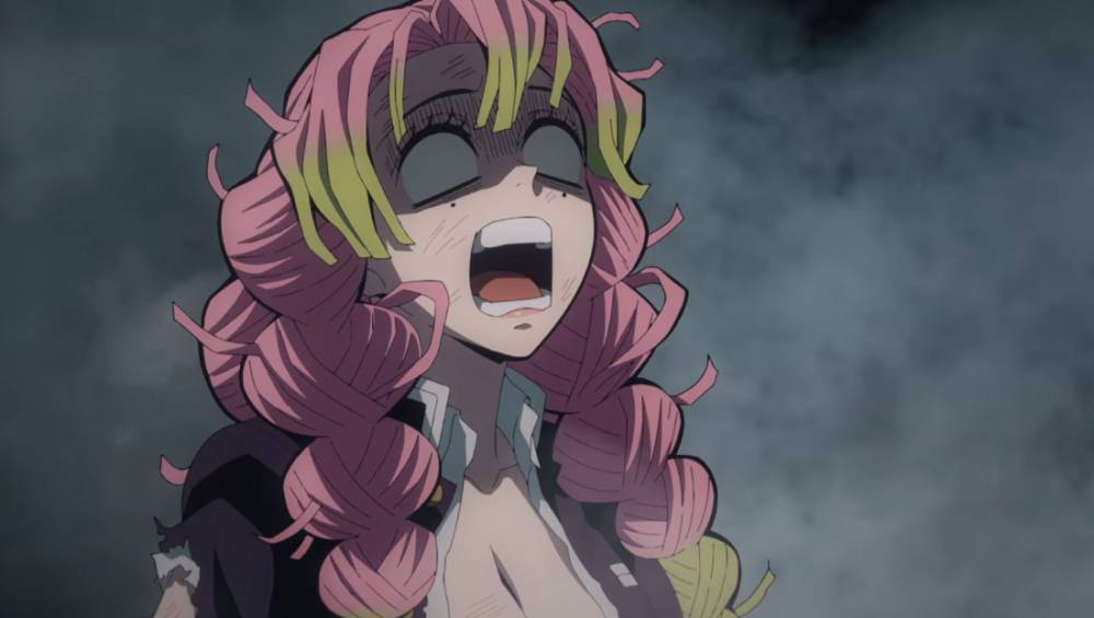 Mitsuri terkena serangan fatal Zohakuten (dok. Ufotable/ Kimetsu no Yaiba Swordsmith Village Arc)