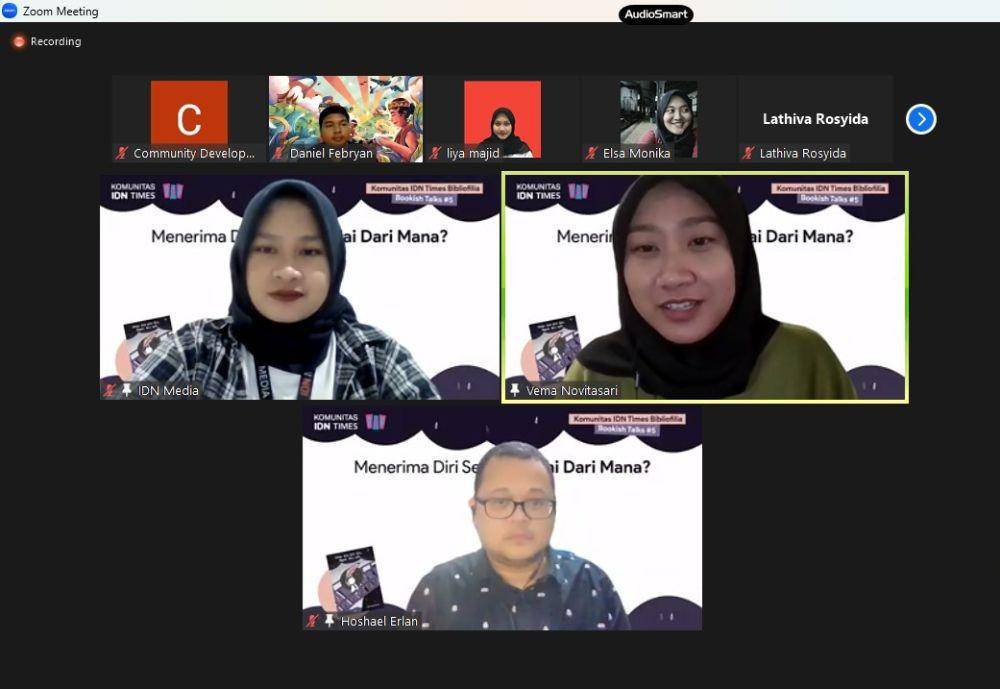 Suasana diskusi ‘Menerima Diri Sendiri Mulai Dari Mana?’ yang dihadiri 2 pembicara yaitu Vema Novitasari dan Hoshael Erlan. (Dok. IDN Media)