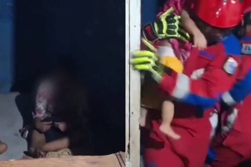 Petugas Penyelamat Sektor Kemayoran mengevakuasi seorang bayi berusia delapan bulan di Kemayoran dari ibunya yang diduga ODGJ. (instagram.com/humasjakfire)