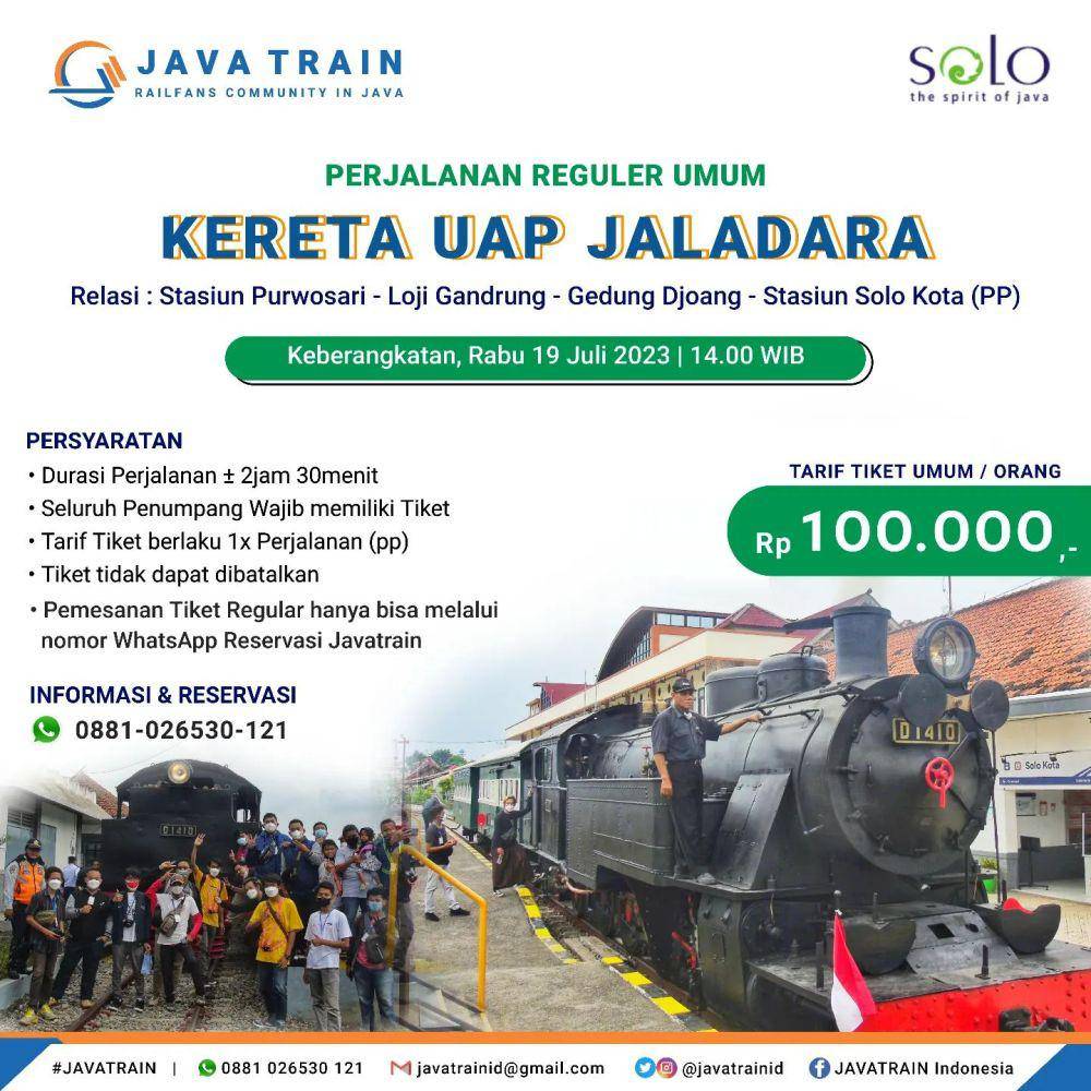 Informasi open trip Kereta Uap Jaladara (instagram.com/javatrain.id)