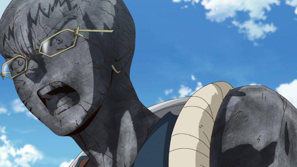 Kinro berubah menjadi batu. (dok. TMS Entertainment/Dr. Stone: New World)