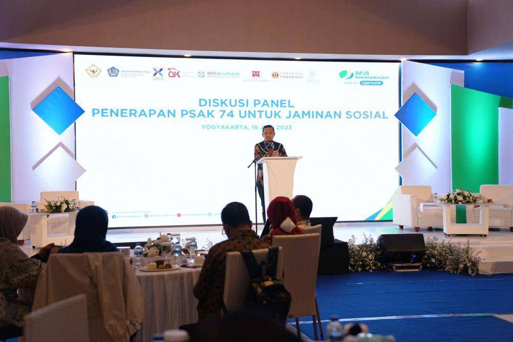 Suasana kegiatan Diskusi Panel PSAK 74 untuk Jaminan Sosial di Yogyakarta, Jumat (16/6/2023). (Dok. BPJAMSOSTEK)