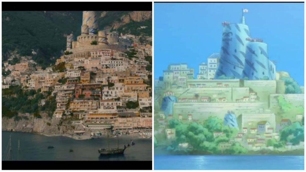 Shells Town di One Piece Netflix (kiri) dan anime (kanan). (Dok. Netflix/One Piece, Toei Animation/One Piece)