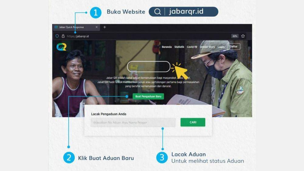 cara membuat aduan melalui website JQR (instagram.com/jabarquickresponse/)