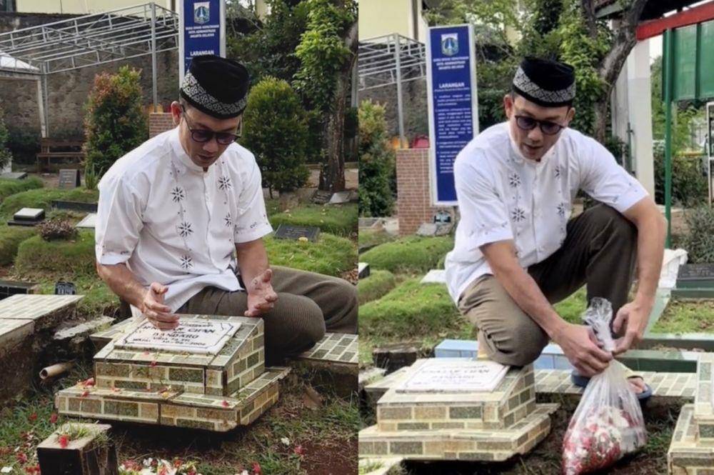 momen Denny Sumargo ziarah ke makam ayahnya (tiktok.com/dennysumargoreal)