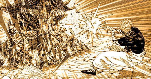 Gojo menembakkan Red ke Sukuna ( Dok. Mangaplus / Jujutsu Kaisen )