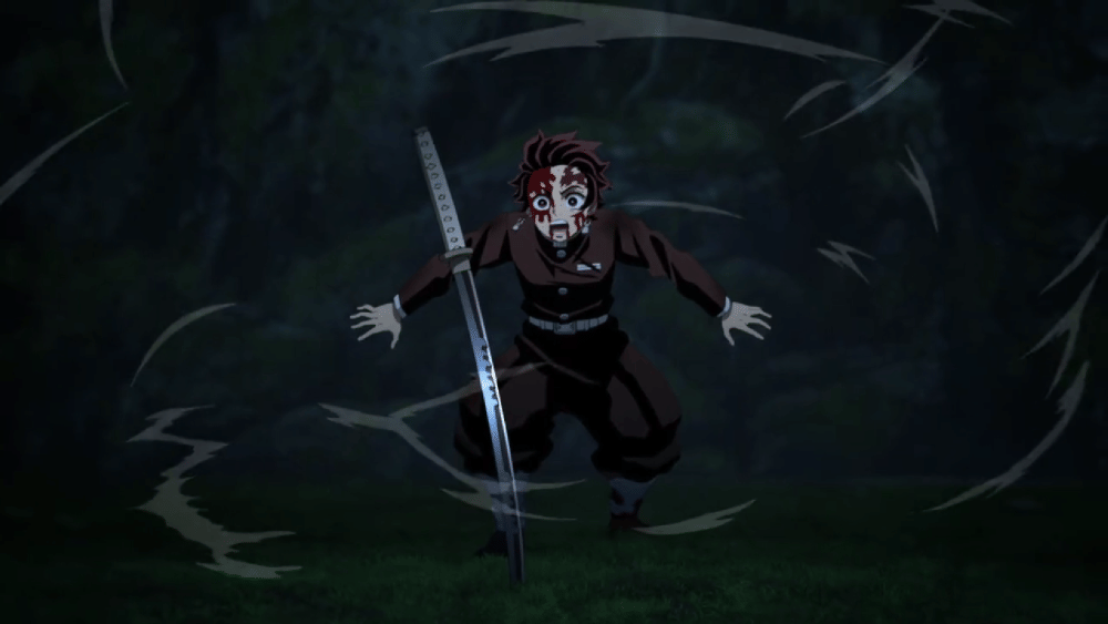 Muichiro melemparkan nichirin Tanjiro (dok. Ufotable/ Kimetsu no Yaiba Swordsmith Village Arc)