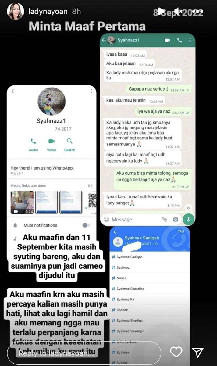 potret bukti perselingkuhan Syahnaz Sadiqah dan Rendy (instagram.com/ladynayoan)