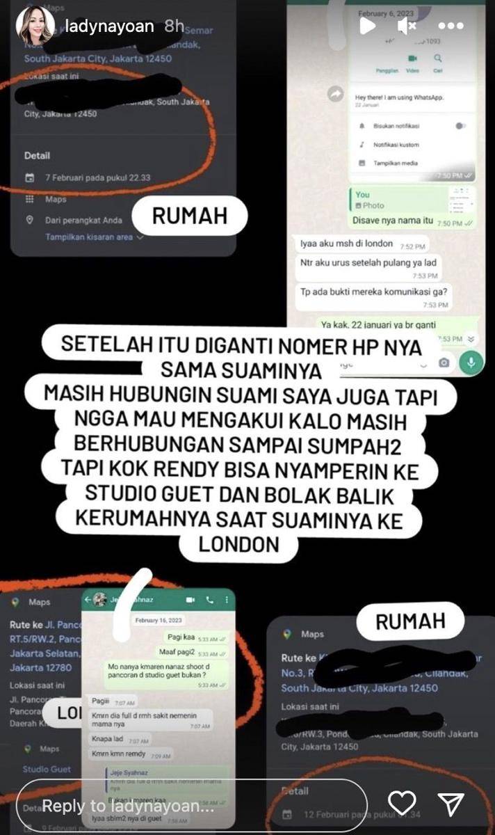 potret bukti perselingkuhan Syahnaz Sadiqah dan Rendy (instagram.com/ladynayoan)
