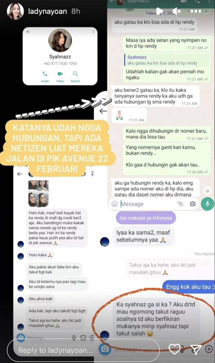 potret bukti perselingkuhan Syahnaz Sadiqah dan Rendy (instagram.com/ladynayoan)