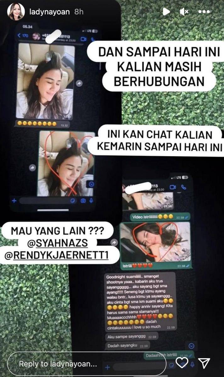 potret bukti perselingkuhan Syahnaz Sadiqah dan Rendy (instagram.com/ladynayoan)