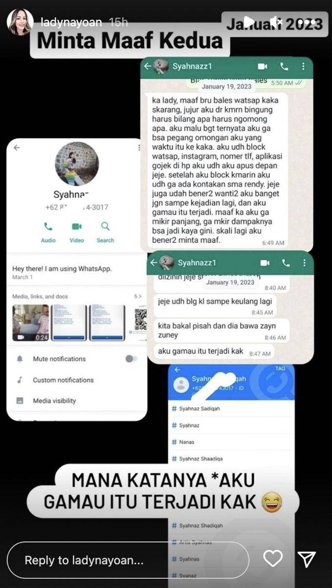potret bukti perselingkuhan Syahnaz Sadiqah dan Rendy (instagram.com/ladynayoan)