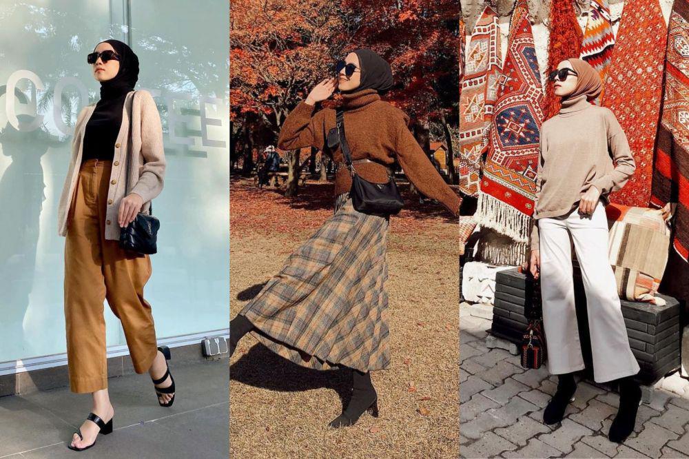 8 Inspirasi Earth Tone Outfit Selebgram Amelia Elle, Gaya Hijab Simpel