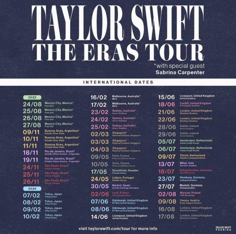 jadwal internasional eras tour (instagram.com/taylorswift)