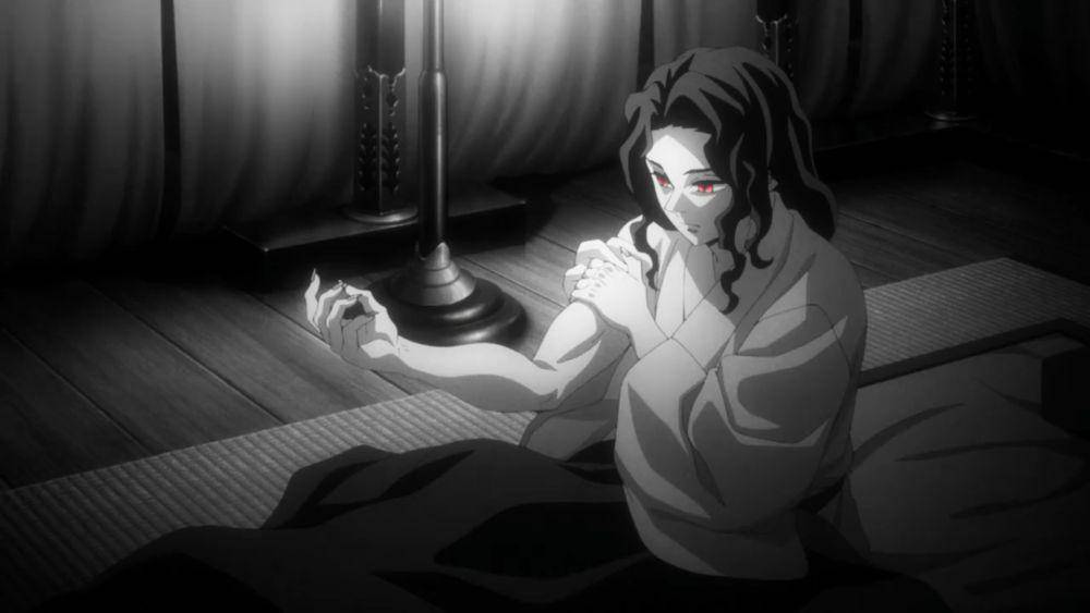 Muzan mulai berubah menjadi iblis. (dok. ufotable/Demon Slayer: Kimetsu no Yaiba)
