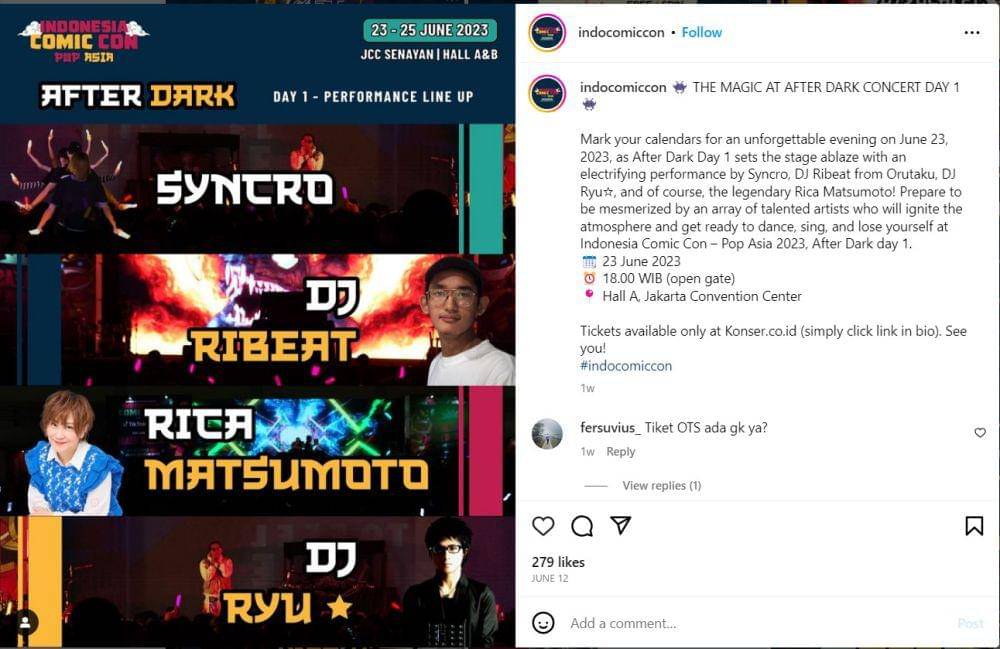 Informasi After Dark Concert. (instagram.com/indocomiccon)