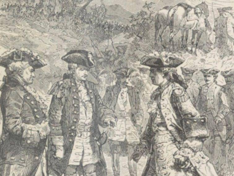 ilustrasi Kapten Inggris, Tuan Fesch Montcalm, merundingkan penyerahan Fort William Henry dalam The French in Canada: Montcalm and Lévis oleh Pastor Henri-Raymond Casgrain (commons.wikimedia.org/Riou, Roussel)