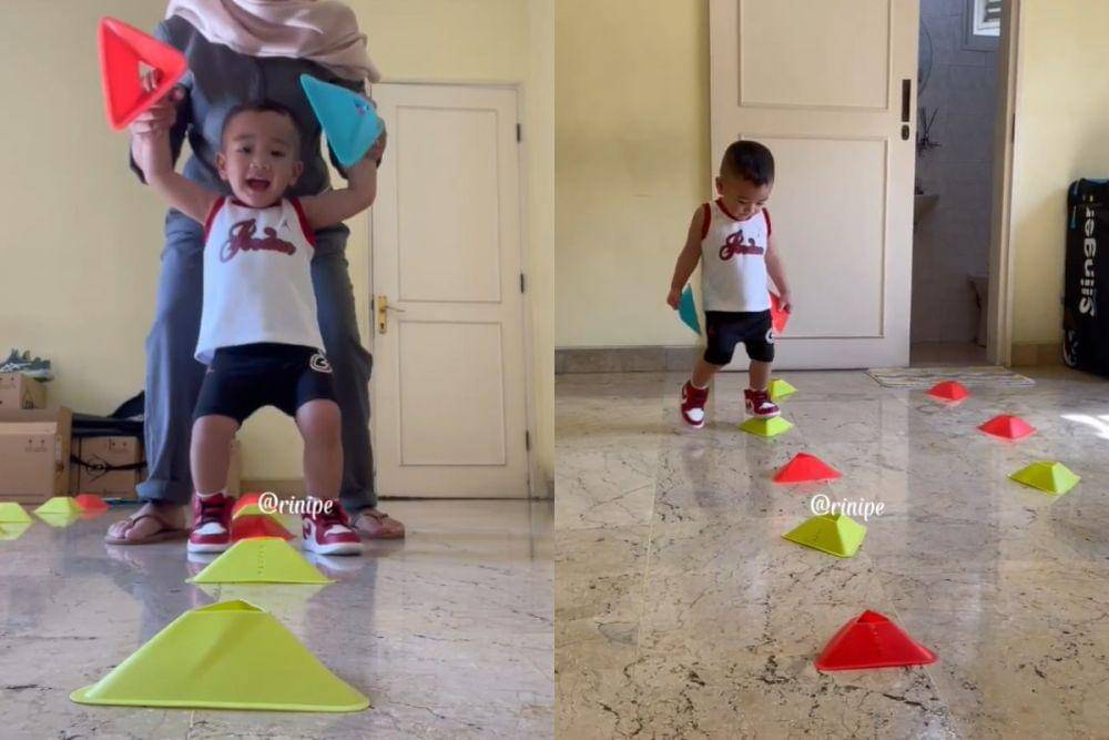 potret Rayyanza latihan fisik basket (instagram.com/riniperdiyanti)