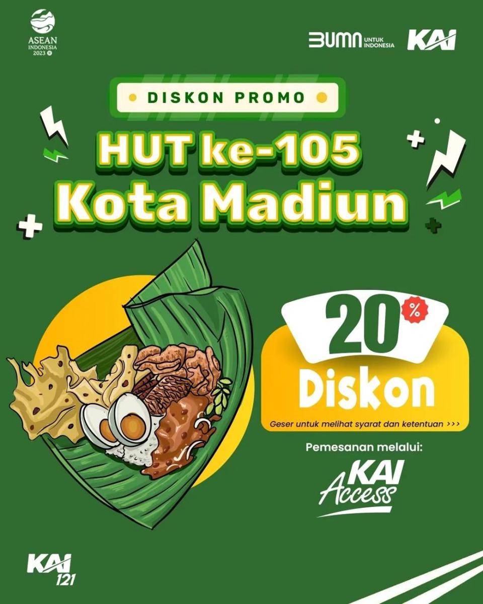 Promo tiket kereta api dalam rangka HUT ke-105 Kota Madiun instagram.com/kai121_)