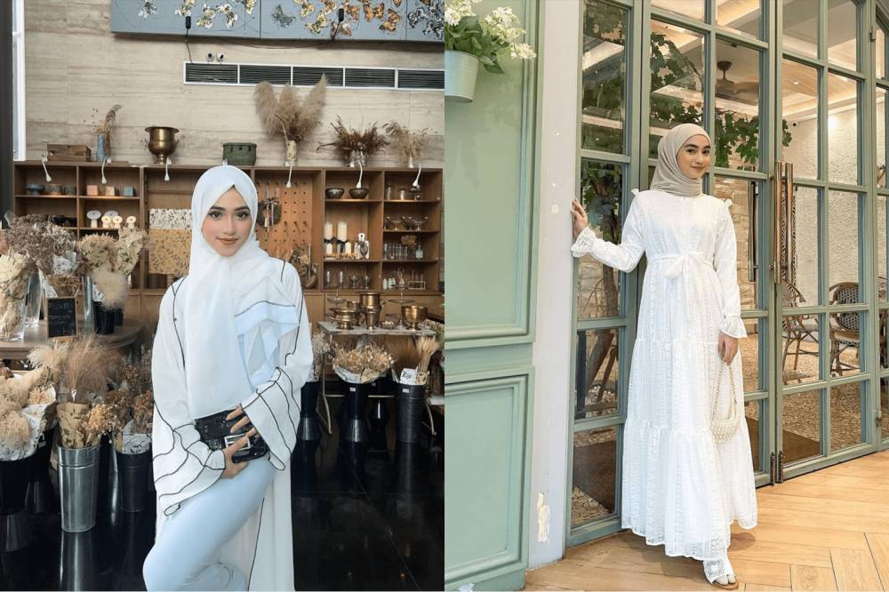 ide padanan gamis putih untuk Idul Adha (instagram.com/shireeenz | instagram.com/oliviafindas)
