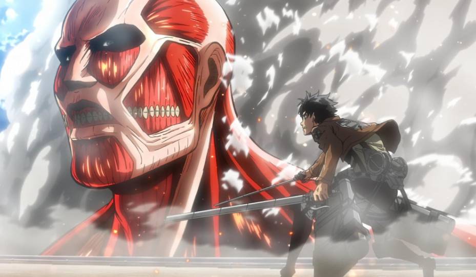 Colossal Titan dan Eren Yeager dari anime Attack on Titan (2013) (dok. Wit Studio)