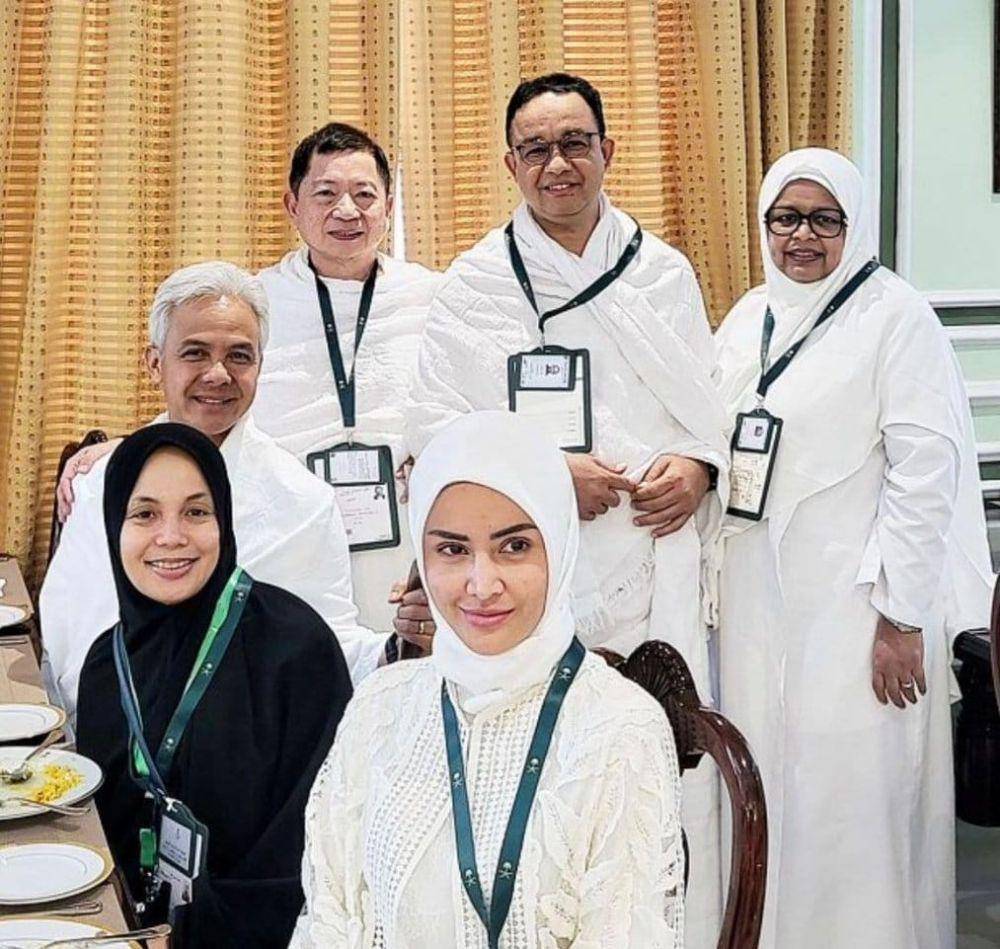 Momen ketika bakal capres Anies Baswedan dan Ganjar Pranowo bertemu di Saudi di tengah ibadah haji 2023. (Dokumentasi Istimewa)