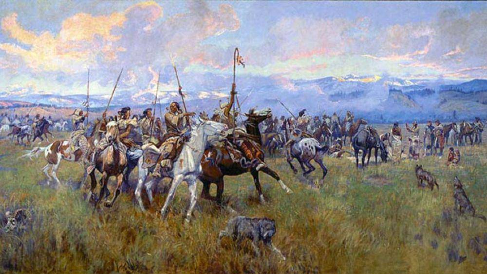 lukisan yang menggambarkan Lewis dan Clark saat bertemu dengan Salish Indian (commons.wikimedia.org/Charles Marion Russell)