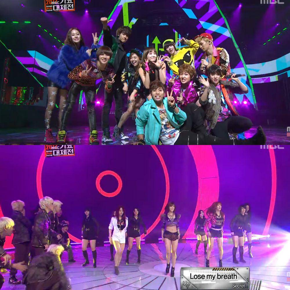 cuplikan penampilan f(x) dan Secret (youtube.com/MBCkpop)