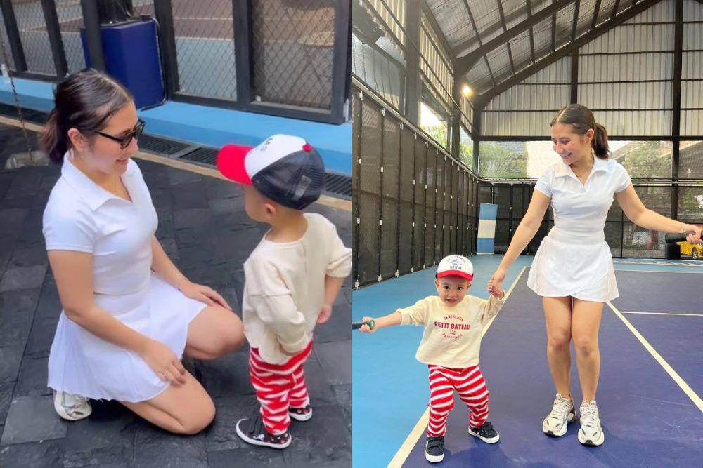 potret Prilly Latuconsina latihan tenis ditemani Rayyanza (instagram.com/raffinagita1717 I instagram.com/prillylatuconsina96)