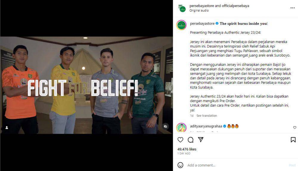 Jersey Persebaya Surabaya. (Instagram.com/officialpersebaya)