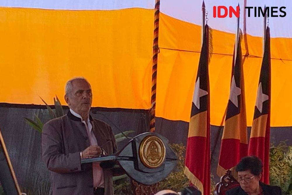 Presiden Timor Leste, Jose Ramos-Horta memberikan sambutan sebelum pelantikan PM Xanana Gusmao pada Sabtu (1/7/2023). (IDN TImes/Alya Achyarini)