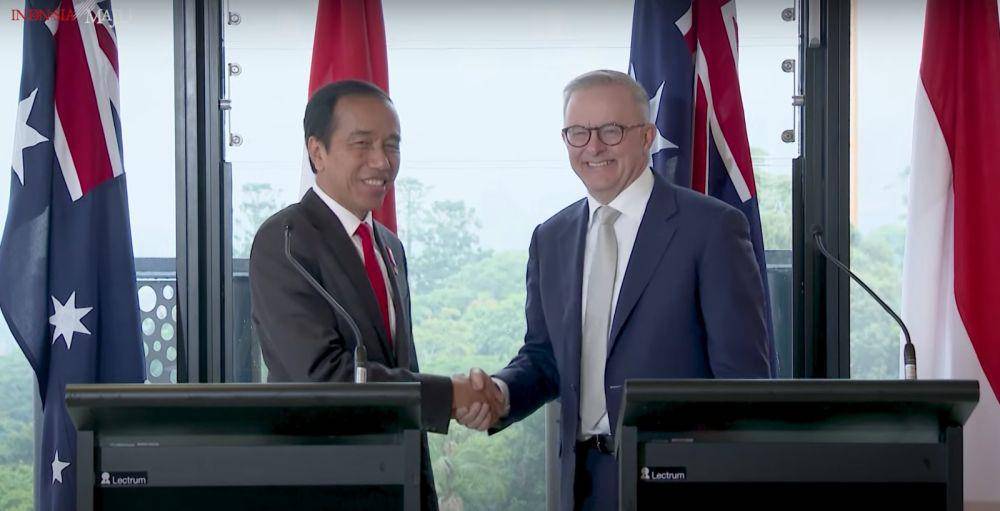 Pernyataan pers bersama Presiden Jokowi dengan PM Anthony Albanese di Sydney. (dok. Youtube Setpres RI)