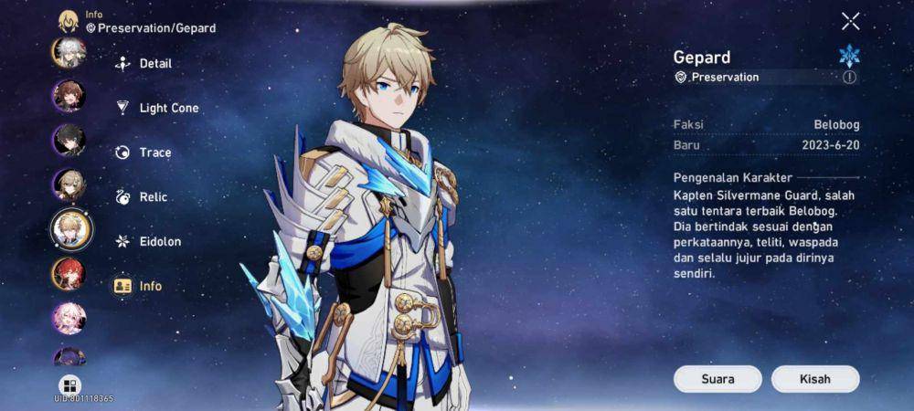 Screenshot profil Gepard. (Dok. HoYoverse/Honkai: Star Rail)