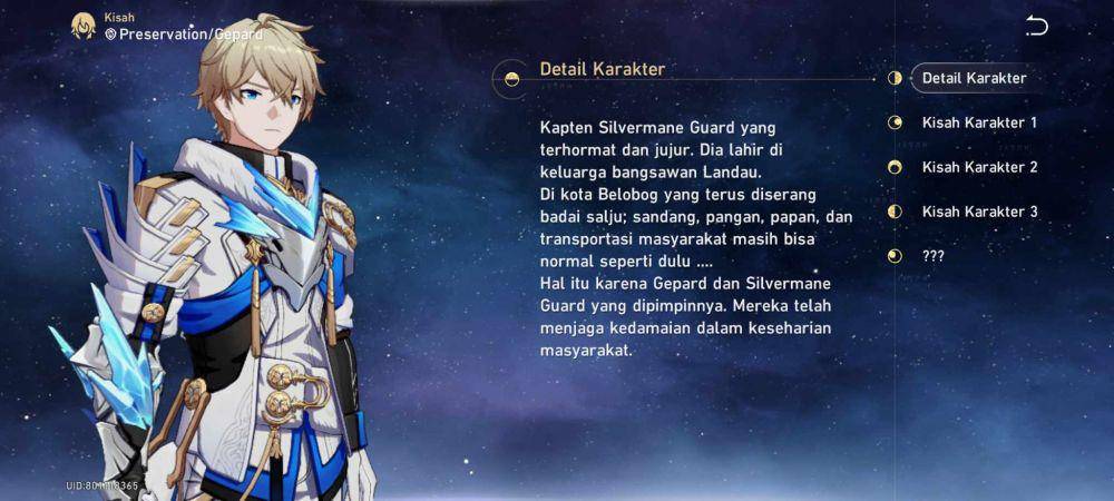 Screenshot profil Gepard. (Dok. HoYoverse/Honkai: Star Rail)